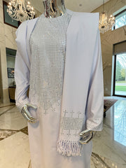 White Chadder Shawl with Shesha Mirror work and Fringe at the end