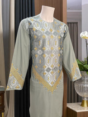 Men’s Pistachio Green Kameez – Pistachio with Gold Machine Embroidery | XL Afghan Traditional Wear