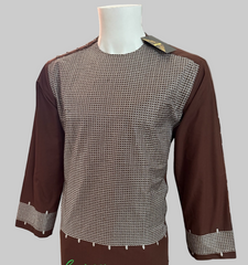 Men’s Brown Parahan Tumban with White Embroidery – Afghan Traditional Outfit (Small)