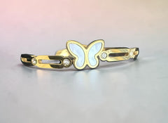 Gold-Tone White Butterfly Stretch-Open Bangle Bracelet 8059