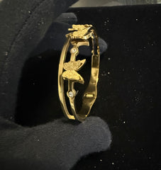 Gold Tone Stainless Steel Butterfly Bangle Bracelet with Clear Stone Accents 8062