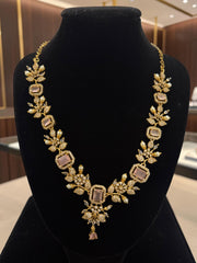 Luxury Gold Tone Blush Pink Crystal Floral Statement Necklace & Earrings Set | Gift-Ready Black Jewelry Box Included 6072