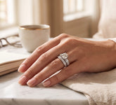 Size 6 Sterling Silver Round Cut Moissanite Bridal Ring Set – 2 Piece Wedding & Engagement Ring Set. 6010