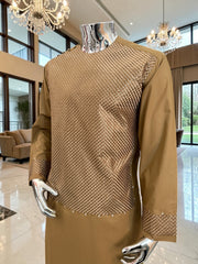 Large Honey Brown Afghan Parahan Tumban with Matching Khamak-Style Machine Embroidery – Men’s Traditional Wear
