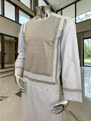 X-Large White Premium Machine Embroidered Afghan Parahan Tunban Set