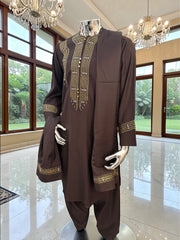 Hand Embroidered Afghan Parahan Tunban – Brown, Small to Extra Small