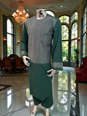 XL Emerald Green Afghan Parahan Tumban | Traditional Cotton-Blend Men’s Outfit | Luqmaan Boutique