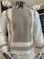 Small Off-White Kandahari Parahan Tunban for Men | Premium Afghan Traditional Wear Yakhandozi