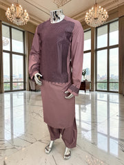 XL Dusty Rose Afghan Parahan Tunban with Machine Embroidery