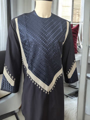Men’s Navy Blue Parahan Tumban with Beige Embroidery Small