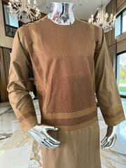 Small Premium Brown Machine Embroidered Parahan Tunban Set with Matching Chadder