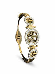 Tree of Life Gold-Tone Crystal Bracelet for Women – Hinged Statement Bangle 8022