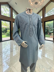 Medium Afghan Parahan Tunban Kameese Shalwar Teal Hand Embroidery