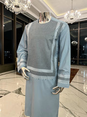 X-Large Sky Blue Kandahari Parahan Tunban for Men | Premium Afghan Traditional Wear