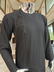 Large Qasimi Design Black Parahan Tunban for Men – Traditional Afghan Outfit with Modern Style