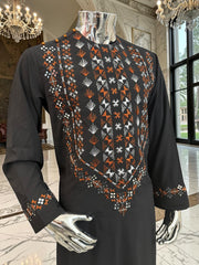 Small Black Afghan Parahan Tunban with Mirror Work – Premium Embroidered Men’s Traditional Outfit with Chadder/patto