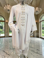 Premium White Patto / Chadder Shawl – Traditional Afghan Style Fringe Scarf