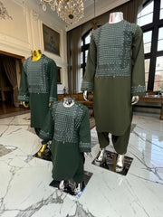 Traditional Afghan Clothing for Boys – Forest Green Embroidered Set Design 23