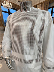 Large Off White Machine Embroidered Yakhan Parahan Tunban – Premium Afghan Traditional Outfit