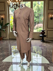 Small Handmade Brown Parahan Tumban | Traditional Afghan Hand Embroidery