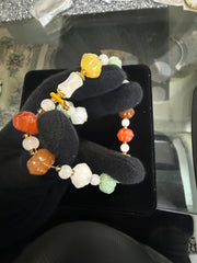 Multicolor Carved Floral Bead Bracelet with Charms for Women