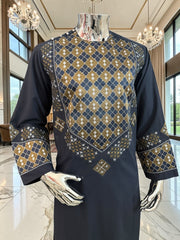 Small Midnight Blue Afghan Parahan Tunban Set – Premium Hand Embroidery with Matching Shawl patto