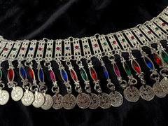 Traditional Afghan Kuchi Coin Belt for Women – Silver-Tone Tribal Waist Belt with Colorful Enamel Accents | Boho Festival, Dance & Wedding Belt 017