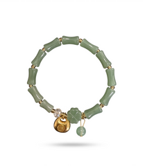 Sage Green Bamboo Bead Stretch Bracelet with Gold-Tone Charms