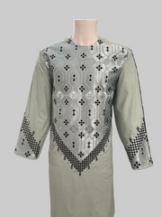 Sage Green Men’s Kameez with Black and Matching Sage Embroidery – Large