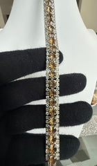 Champagne Crystal Double Row Tennis Bracelet – Silver Tone Statement Bracelet 7108