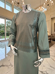 Medium Olive Green Afghan Parahan Tunban with Premium Machine Embroidery for Men