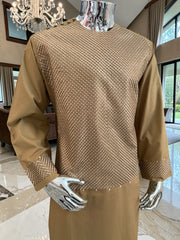 Large Honey Brown Afghan Parahan Tumban with Matching Khamak-Style Machine Embroidery – Men’s Traditional Wear
