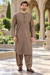 Brown Hand Embroidered Afghan Parahan Tunban – Closeout Sale, Minor Imperfections –