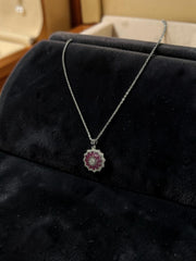 Pink Crystal Floral Pendant Necklace – Silver Tone Flower Statement Necklace with Gift Box 7157