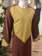 Men’s Maroon Parahan Tumban with Gold Embroidery Medium