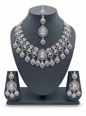 American Diamond Necklace, Earrings & Maang Tikka Jewelry Set – 7 Colors