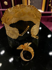 24K Gold-Plated Floral Bridal Jewelry Set – Necklace, Earrings, Bracelet & Ring 039