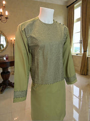 Olive Green Afghan Parahan Tunban for Men with Machine Khamakdozi – Medium