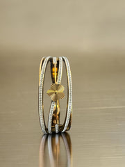 Gold-Tone Floral Crystal Hinged Bangle Bracelet for Women 8021