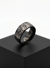 Shahada Arabic Calligraphy Ring Set – Black, Silver & Blue Stainless Steel Islamic Wedding Band | Engraved La Ilaha Illallah Muhammad Rasul Allah | Unisex Muslim Jewelry Gift