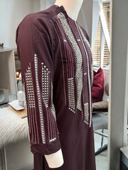 Afghan Parahan Tunban for Men Dark Burgundy Silver Shesha Mirror Work Machine Embroidered X-Small