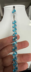 Aqua Blue Crystal Butterfly Bracelet – Silver Tone Sparkling Statement Jewelry 7082