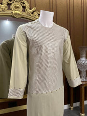 Men’s Light Beige Kameez with Embroidery