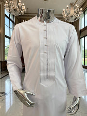 Men’s White Embroidered Afghan Parahan Tunban Set | Small–X-Large