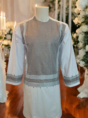 Afghan Parahan Tunban Kameese Shalwar Machine Embroidered White Small