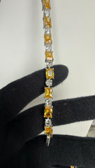 Yellow Emerald-Cut Crystal Tennis Bracelet – Silver Tone Statement Bracelet 7143