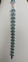 Aqua Blue Crystal Heart Bracelet – Silver Tone Sparkling Heart Link Bracelet, Gift Ready 7079