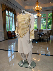 Men’s Beige Kameez with Embroidery – Large | Luqmaan Boutique