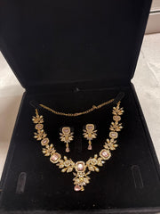 Luxury Gold Tone Blush Pink Crystal Floral Statement Necklace & Earrings Set | Gift-Ready Black Jewelry Box Included 6072