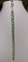 Green Oval Crystal Leaf Tennis Bracelet – Silver Tone Sparkling Statement Bracelet, Jewelry Gift Box Included 7076